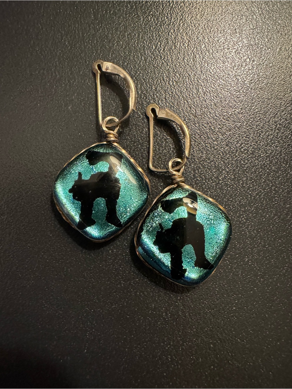 Sterling Silver Dichroic Glass Cat Earrings